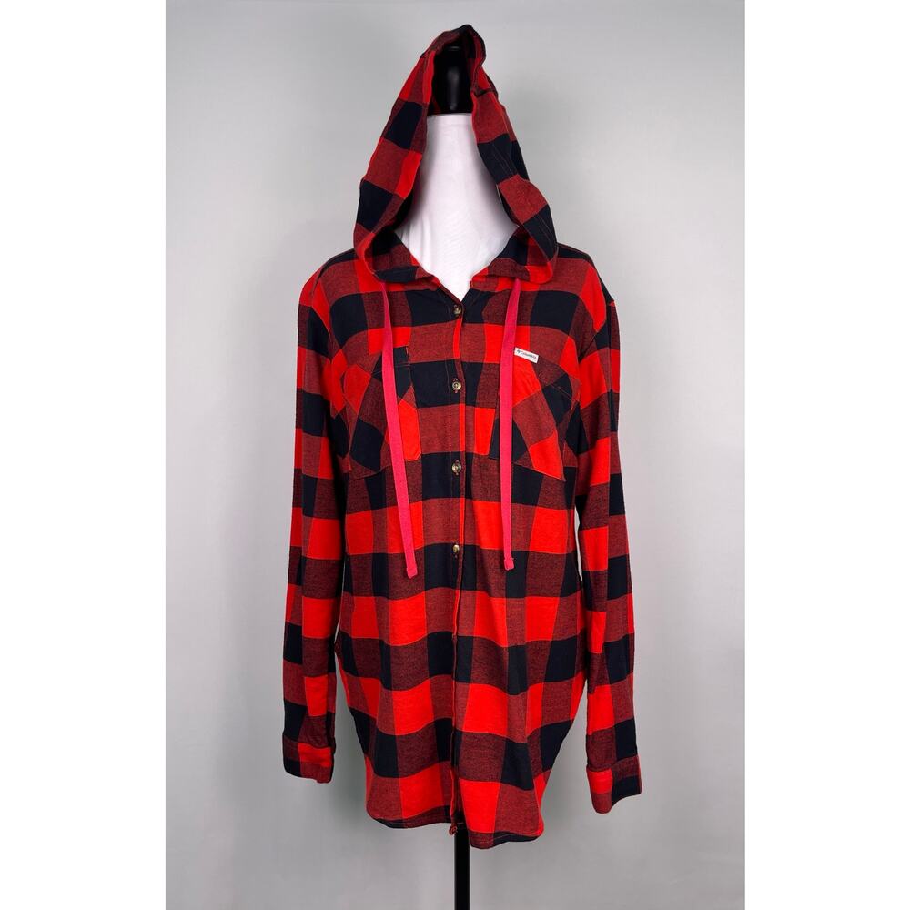 Columbia Women’s Plaid Flannel Hooded Button Down Shirt Size M